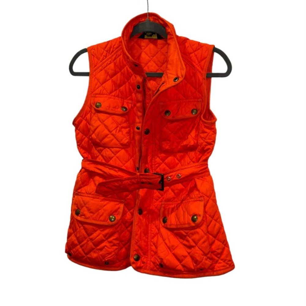 Polo Ralph Lauren orange classic quilted belted dbl placard vest L 12-14…
